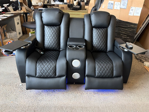 Black leather power recliner - recliner, 2